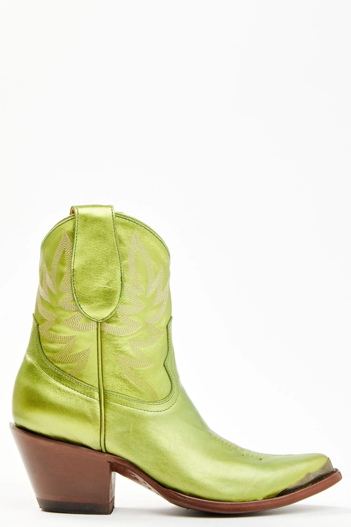 Envy Metallic Green Fashion Leather Western Booties - Round Toe