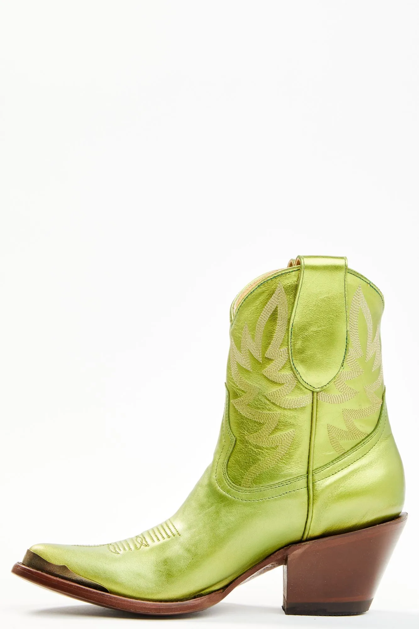 Envy Metallic Green Fashion Leather Western Booties - Round Toe