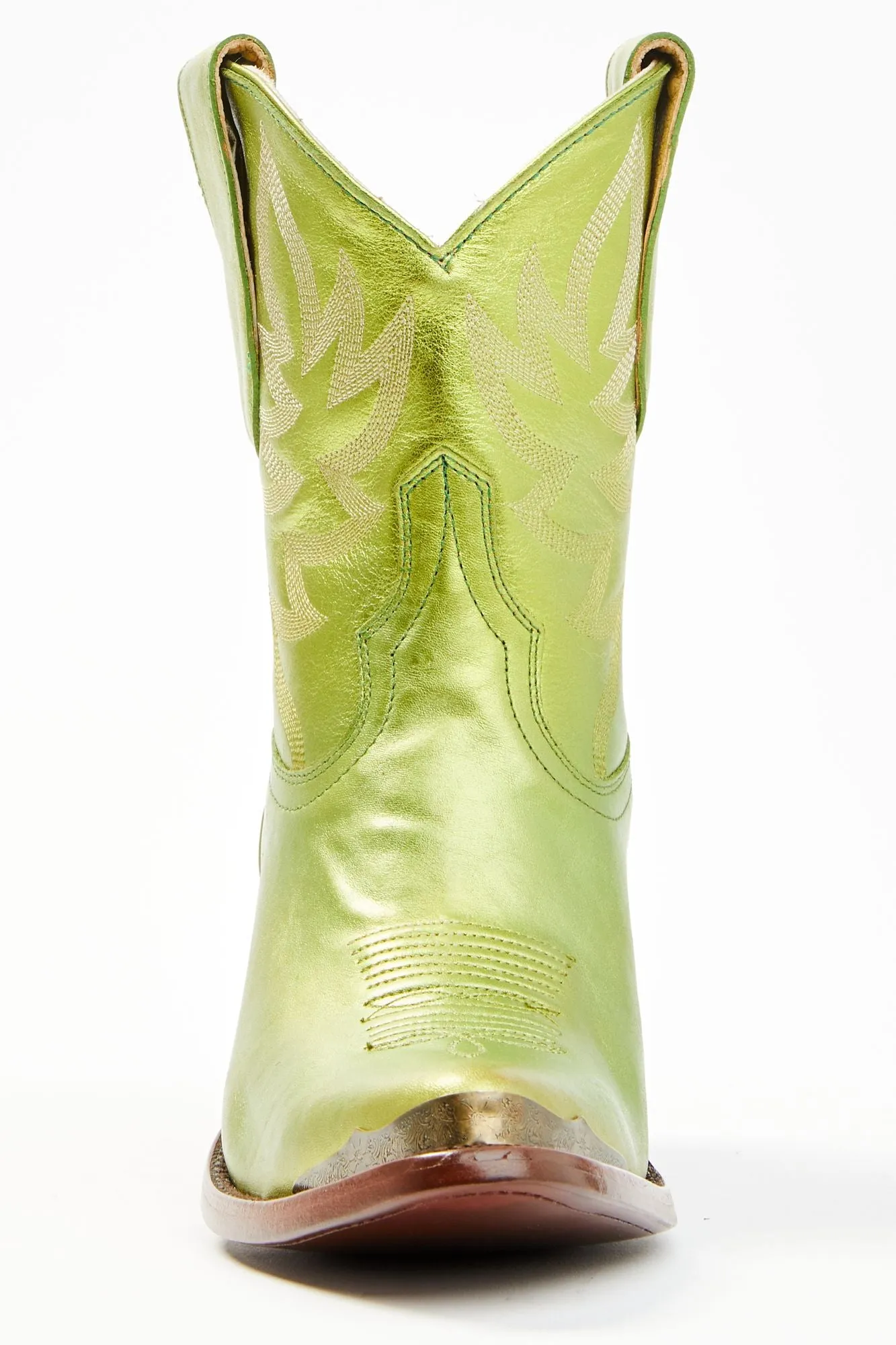 Envy Metallic Green Fashion Leather Western Booties - Round Toe