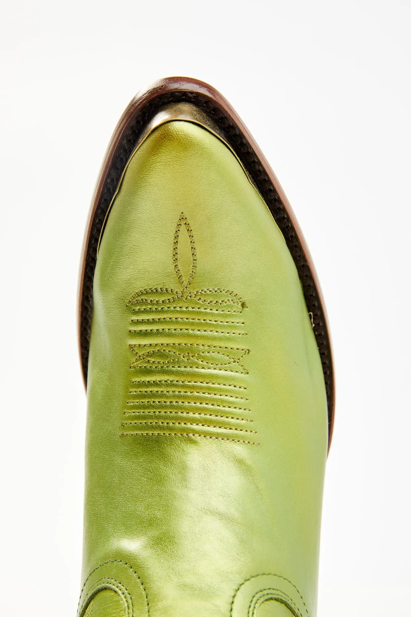 Envy Metallic Green Fashion Leather Western Booties - Round Toe