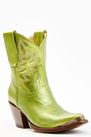 Envy Metallic Green Fashion Leather Western Booties - Round Toe
