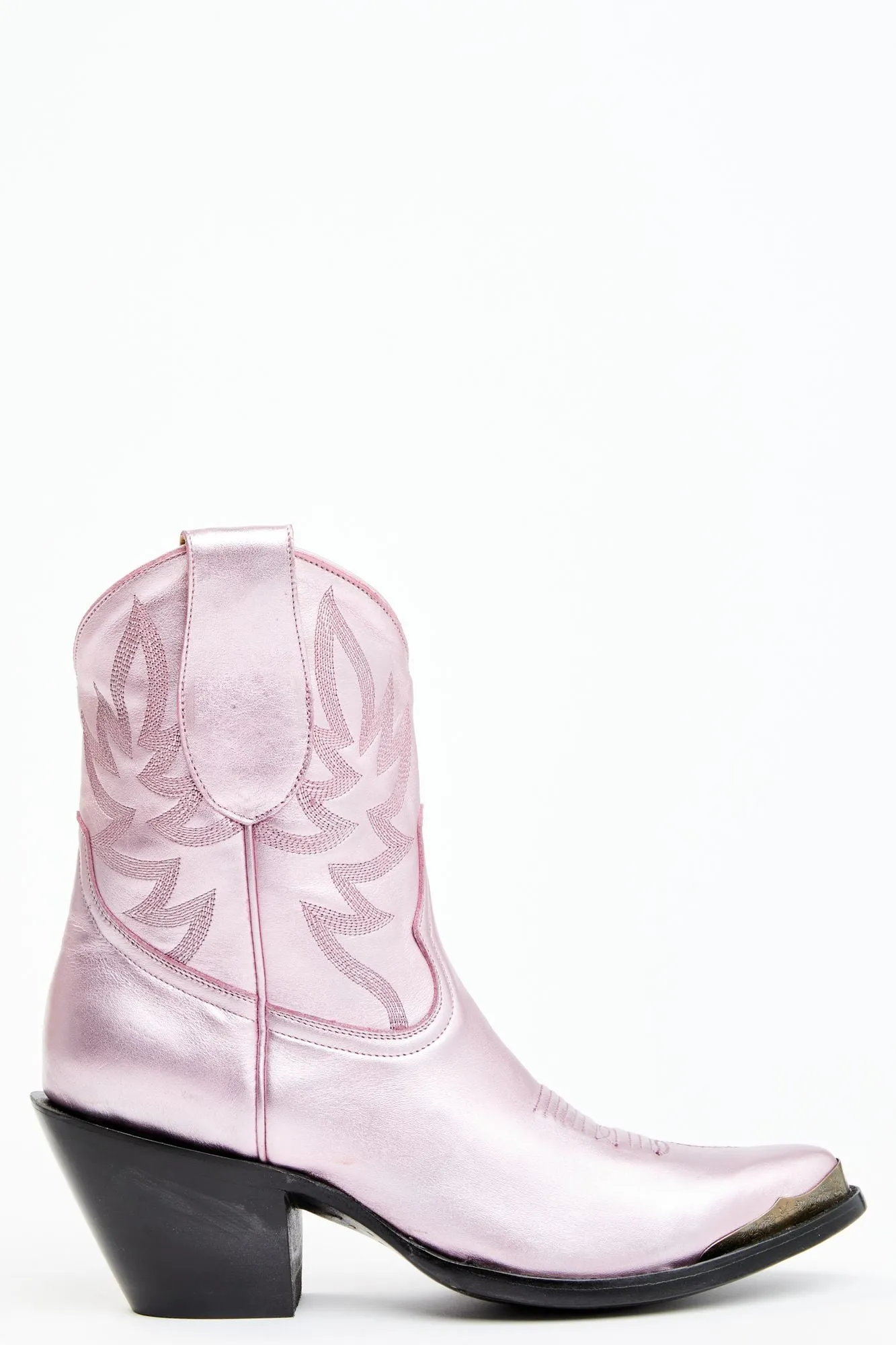 Tickled Metallic Pink Leather Fashion Western Booties - Round Toe