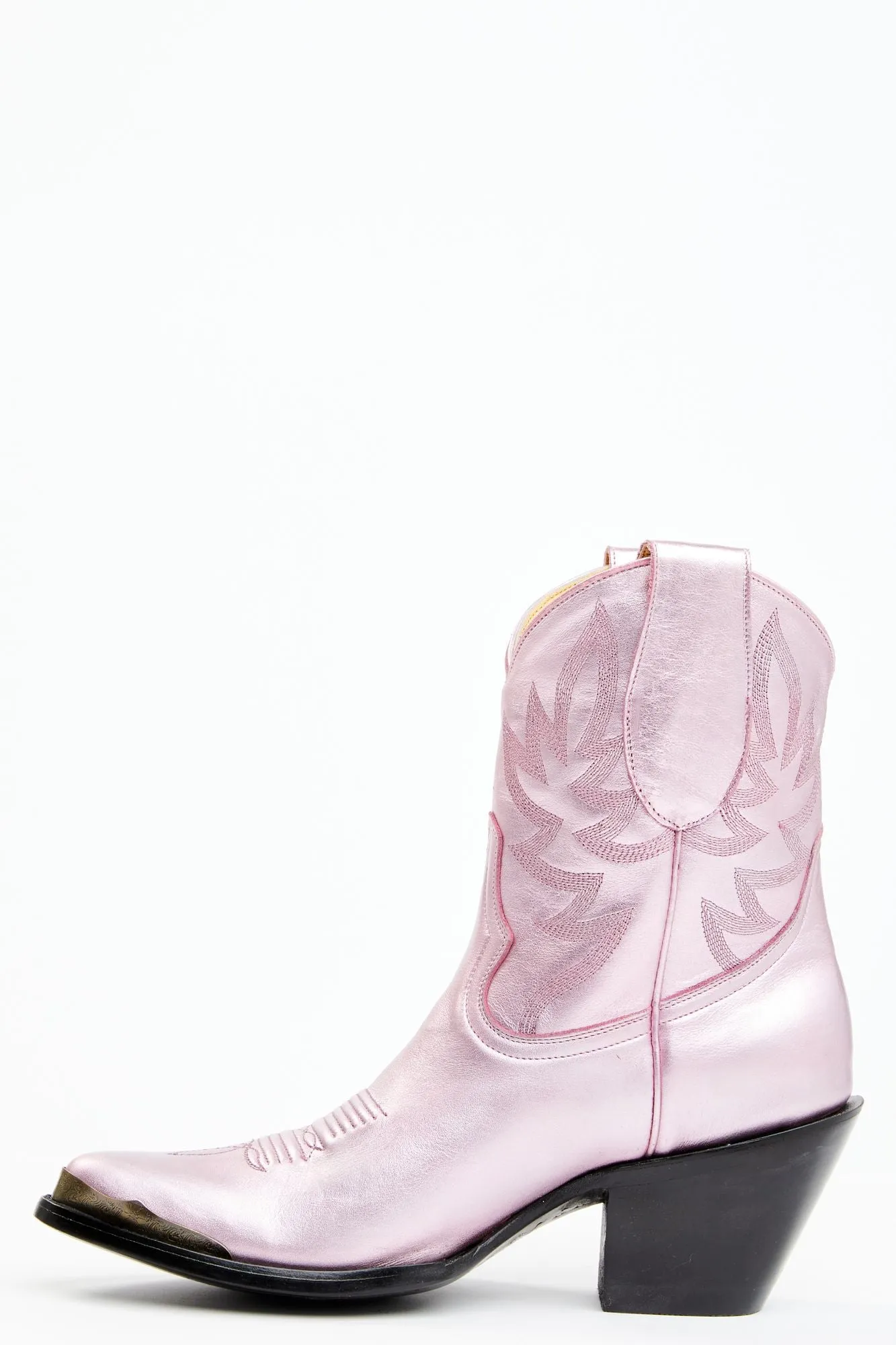 Tickled Metallic Pink Leather Fashion Western Booties - Round Toe